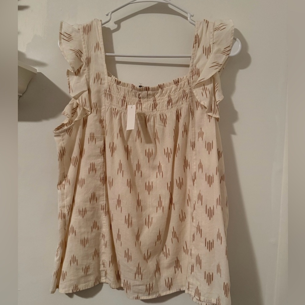 Madewell NWT Size Medium Cream Smocked Ruffle-Strap Tank Top in Ikat Dainty - Picture 3 of 8